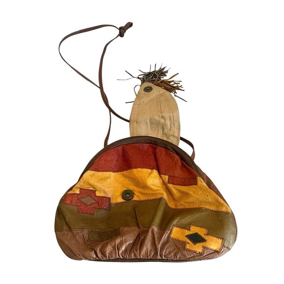 vtg Retro 80's Sereta Multicolor Stitched Patchwork Leather Crossbody Bag - Picture 6 of 8